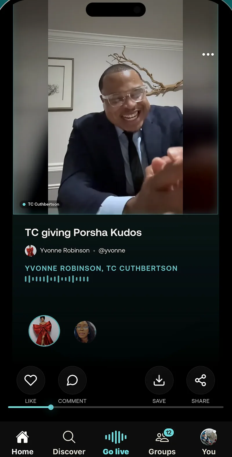 A Moment clip: TC giving Porsha kudos, with like, comment, save and share